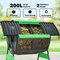 Outsunny Compost Bin Outdoor, 53 Gal Dual Chamber Tumbling Composter with Adjustable Vents, BPA Free Tumbling Composter, Green(m-4)