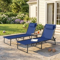 Outsunny 2 Folding Chaise Lounge Pool Chairs with 4-Position Reclining Back, Pillow, Breathable Mesh & Bungee Seat, Blue(m-9)
