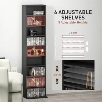 HOMCOM Media Storage Cabinet, 9-Tier Tall Narrow DVD Shelf with 6 Adjustable Shelves, Black(m-5)