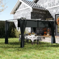 Outsunny 10' x 13' Pergola with Retractable Canopy and Curtains, UPF30+ Sun Shade Shelter for Grill, Garden, Backyard, Deck(m-8)