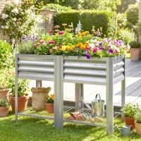 Outsunny Raised Garden Bed with Legs Storage Shelf Elevated Planter Box 31.5" for Flowers Vegetables Silver(m-8)