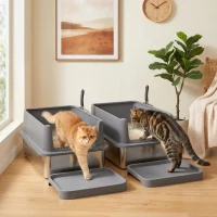 PawHut 2 Pack XL Stainless Steel Litter Box, Metal Cat Litter Box High Sided with Tracking Step & Stainless Steel Scoops(m-10)