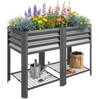 Outsunny Raised Garden Bed with Legs Storage Shelf Elevated Planter Box 31.5" for Flowers Vegetables Dark Grey(m-9)