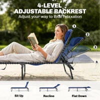 Outsunny 2 Folding Chaise Lounge Pool Chairs with 4-Position Reclining Back, Pillow, Breathable Mesh & Bungee Seat, Blue(m-4)