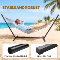 Outsunny 11.8'L Hammock Stand Extra Long Heavy Duty Straight Pole Day Bed Swing Metal Frame Simple Set Up Garden Outdoor Camping Picnic Use Black(m-5)