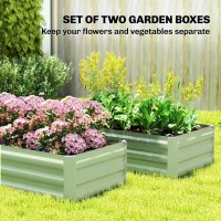 Outsunny Galvanized Raised Garden Beds, Outdoor Planter Box, Set of 2, for Flowers, Herbs and Vegetables, Light Green(m-4)
