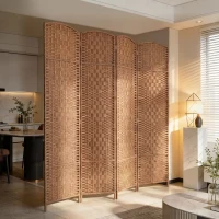 HOMCOM 6ft Folding Room Divider, 4 Panel Wall Partition with Wooden Frame for Bedroom, Home Office, Natural(m-10)
