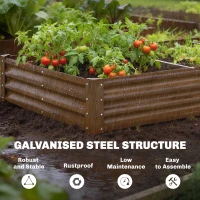 Outsunny 8 x 4 x 1ft Galvanized Raised Garden Bed, Reinforced Outdoor Planter Box with Open Bottom, Distressed Brown(m-5)