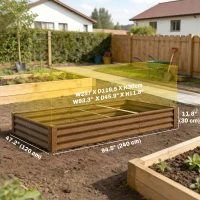 Outsunny 8 x 4 x 1ft Galvanized Raised Garden Bed, Reinforced Outdoor Planter Box with Open Bottom, Distressed Brown(m-3)