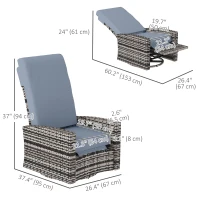 Outsunny Outdoor Rattan Wicker Lounge Chair with Footrest & Soft Cushion for Patio, Garden, Backyard, Grey(m-3)