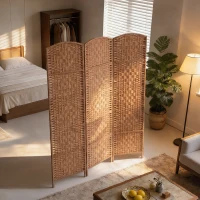 HOMCOM 6ft Folding Room Divider, 3 Panel Wall Partition with Wooden Frame for Bedroom, Home Office, Natural(m-7)