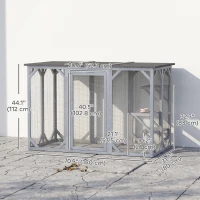 PawHut 44.1" H Cat Cage, Indoor Outdoor Wooden Enclosure Pet House, Small Animal Cage Hutch, Suitable for Rabbit, Dogs, Kitten, Crate Kennel with Waterproof Roof, Multi-Level Platforms, Lock, Grey(m-3)