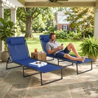 Outsunny 2 Folding Chaise Lounge Pool Chairs with 4-Position Reclining Back, Pillow, Breathable Mesh & Bungee Seat, Blue(m-7)