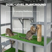 PawHut Catio Outdoor Cat Enclosure, 77" H Wooden Cat House with Weatherproof Roof, Platforms and Scratching Post(m-5)