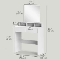 HOMCOM Makeup Vanity Desk with Mirror, for Bedroom, Modern Dressing Table with Drawers, Compartments, White(m-3)