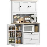 HOMCOM Kitchen Pantry Cabinet, 64" Tall Kitchen Hutch with 3 Cabinets, 2 Drawers, Adjustable Shelves, Microwave Stand, White(m-9)