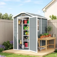 Outsunny 6' x 4' Outdoor Storage Shed, Plastic Shed with Floor, Window, Lockable Door and Vents for Outdoor Patio Storage, Gray(m-9)