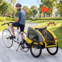 Aosom Dog Bike Trailer with Hitch Coupler, Quick Release Wheels, Reflectors, Flag for Medium Dogs, Yellow(m-1)