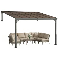 Outsunny 11' x 10' Outdoor Pergola, Wall Mounted Hardtop Lean-to Gazebo with Polycarbonate Roof and Metal-Aluminium Frame(m-9)