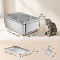 PawHut Stainless Steel Litter Box, XL Sifting Cat Litter Box for Medium and Large Cat, Non-Sticky, Odour Free, Easy Clean(m-3)