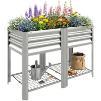 Outsunny Raised Garden Bed with Legs Storage Shelf Elevated Planter Box 31.5" for Flowers Vegetables Silver(m-9)