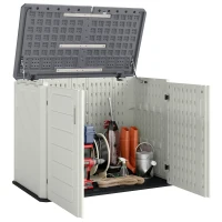 Outsunny 35 Cu.Ft Outdoor Storage Cabinet, Waterproof HDPE Outdoor Storage Shed with Lockable Doors and Openable Top(m-9)