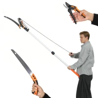 Outsunny 2-In-1 Manual Pole Saw, Hand Pruning Saw, Secateurs with Safety Lock, 6.5ft Aluminium Telescopic Pole Pruner(m-9)