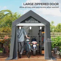 Outsunny 7' x 12' Outdoor Storage Shed Portable Garage with Roll-up Door for Motorcycle, Bike, Garden Tools, Dark Grey(m-6)