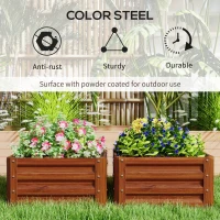 Outsunny Galvanized Raised Garden Beds, Outdoor Planter Box, Set of 2, for Flowers, Herbs and Vegetables, Dark Brown Wood Effect(m-6)