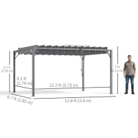Outsunny 12.8' x 9.7' Outdoor Pergola with Retractable Roof, Aluminium Louvered Pergola Canopy Gazebo for Lawn Garden Patio, Grey(m-3)