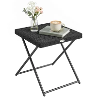 Outsunny Patio Wicker Coffee Table, Outdoor PE Rattan Garden Folding Side Table, 15.75"x15.75"x15.75", Black(m-13)