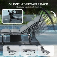 Outsunny Outdoor Chaise Lounge Chairs, 2 PCS Folding Lounge Chairs with Adjustable 5-Position, Cushion, Canopy, Side Pocket(m-5)