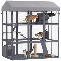 PawHut 81"H Catio Outdoor with Floor to Prevent Escaping & Easy Cleaning, for 2-4 Cats Kittens, Grey(m-9)