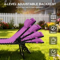 Outsunny Folding Chaise Lounge Pool Chair with 4-Position Reclining Back, Pillow, Breathable Mesh & Bungee Seat, Purple(m-4)