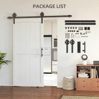 HOMCOM 36inx84in Barn Door with 6FT Sliding Door Hardware Kit, Handle, Upgraded Rollers and Floor Guide, Waterproof, White(m-7)