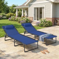 Outsunny 2 Folding Chaise Lounge Pool Chairs with 4-Position Reclining Back, Pillow, Breathable Mesh & Bungee Seat, Blue(m-10)