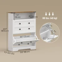 HOMCOM Shoe Cabinet with 2 Flip Drawers, Narrow Shoe Storage Cabinet, White(m-3)