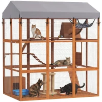 PawHut 81"H Catio Outdoor with Floor to Prevent Escaping & Easy Cleaning, for 2-4 Cats Kittens, Orange(m-9)