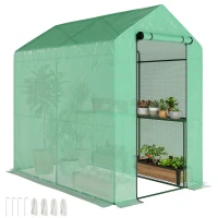 Outsunny Walk-in Greenhouse Outdoor Portable Plant Flower Growth Warm House with Roll-up Door, 73" x 47" x 75", Green(m-9)
