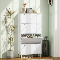 HOMCOM Narrow Shoe Cabinet with 4 Flip Drawers, Shoe Storage Cabinet with Adjustable Shelves, Holds 24–32 Pairs, White(m-1)