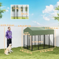 PawHut 8' x 4' x 6' Outdoor Dog Kennel, Dog Kennel Outside Run with 360° Rotating Bowls, Waterproof & UV Resistant Cover Green(m-3)