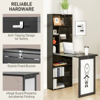 HOMCOM Fold-out Convertible Office Desk, Wall Mount Computer Desk with Whiteboard and Side Shelf, Black(m-7)