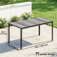 Outsunny Outdoor Dining Table for 4-6, 59" Outdoor Patio Table with Metal Legs, Wood-Effect Top, Grey(m-3)