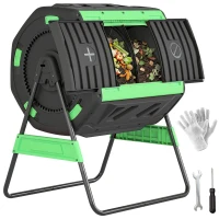 Outsunny Compost Bin Outdoor, 53 Gal Dual Chamber Tumbling Composter with Adjustable Vents, BPA Free Tumbling Composter, Green(m-9)