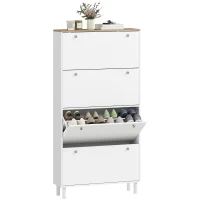 HOMCOM Narrow Shoe Cabinet with 4 Flip Drawers, Shoe Storage Cabinet with Adjustable Shelves, Holds 24–32 Pairs, White(m-9)