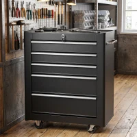 HOMCOM 5-Drawer Rolling Tool Cabinet on Wheels, Lockable Tool Chest, Tool Organizer for Garage, Factory and Workshop, Black(m-1)