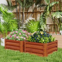 Outsunny Galvanized Raised Garden Beds, Outdoor Planter Box, Set of 2, for Flowers, Herbs and Vegetables, Dark Brown Wood Effect(m-8)
