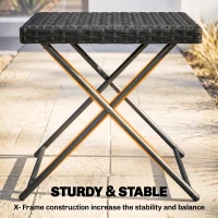 Outsunny Patio Wicker Coffee Table, Outdoor PE Rattan Garden Folding Side Table, 15.75"x15.75"x15.75", Black(m-6)