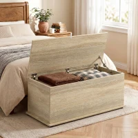 HOMCOM 39.5" Storage Chest with 2 Safety Hinges, Storage Box Organizer with Flip-Top Lid, Entryway Storage Bench, Oak(m-1)