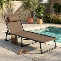 Outsunny Outdoor Folding Chaise Lounge, Reclining Lounge Chair with Adjustable Backrest and Removable Pillow, Brown(m-1)